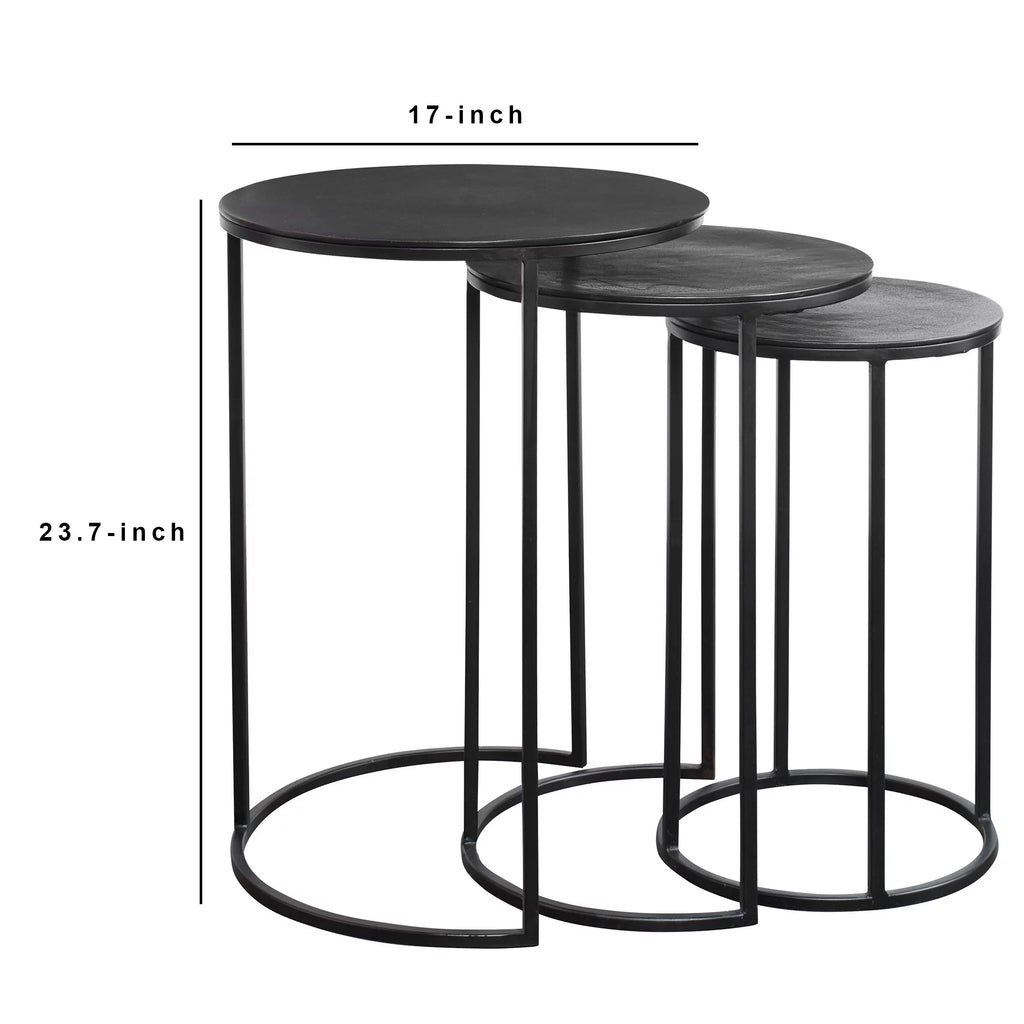 Metal Frame Round Top Nesting Tables, Set of 3, Espresso U6629