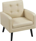 Beige PU Leather Tufted Accent Chair with Wood Legs W55540