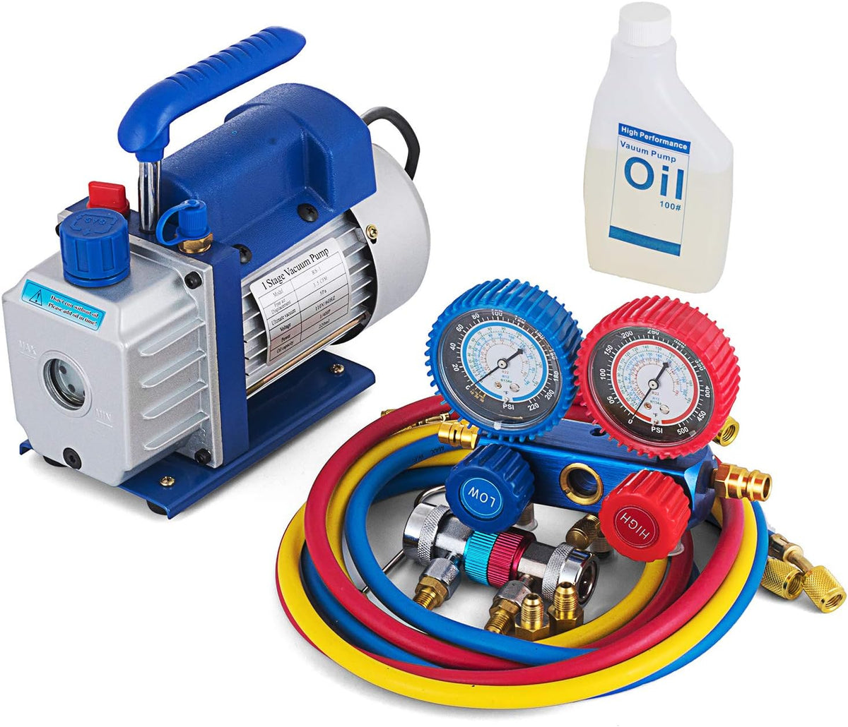 3.5 CFM Vacuum Pump Kit with R134a AC Manifold Gauge Set L2917