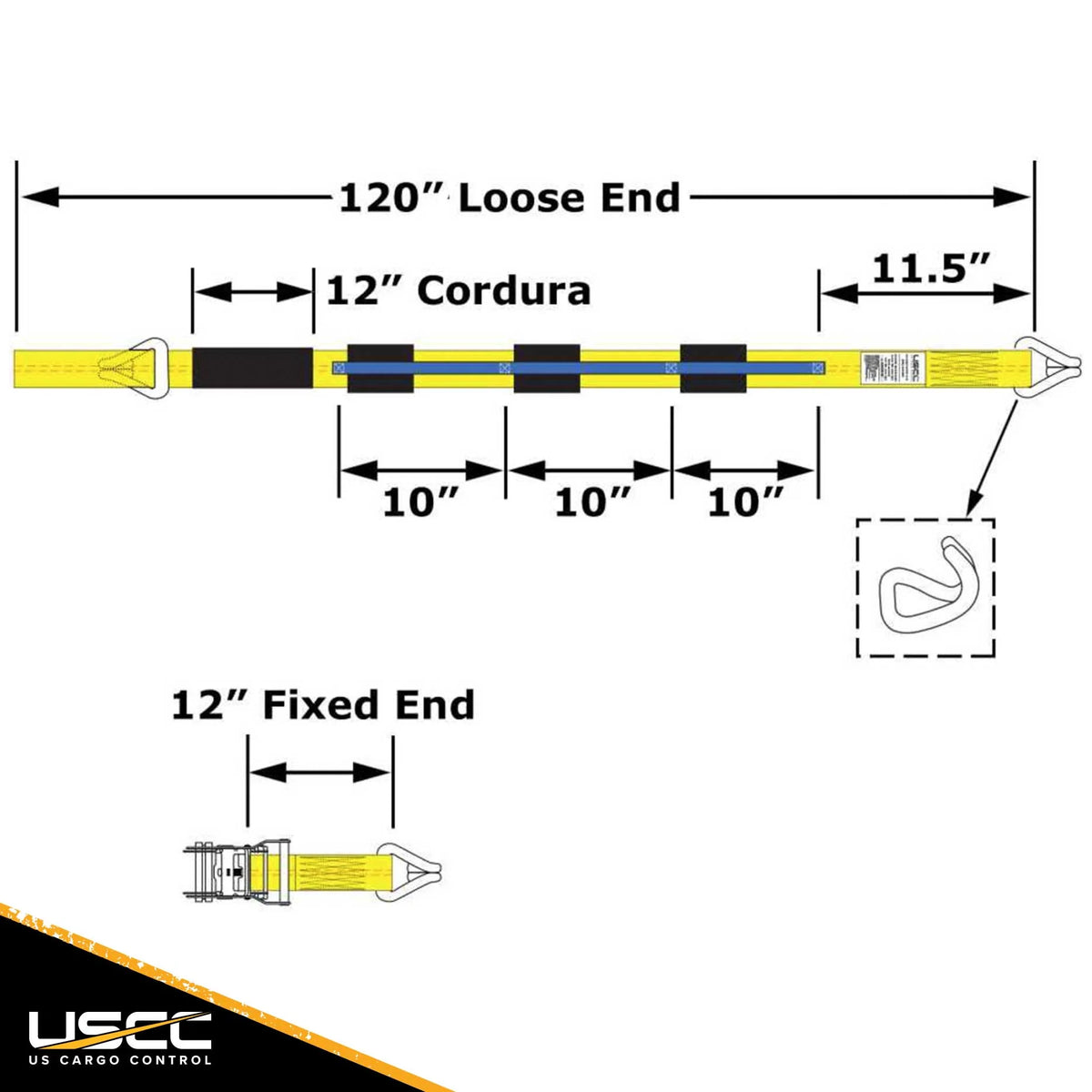2" x 11' Ratchet Strap with Wire Hooks & 3 Rubber Cleats E9944