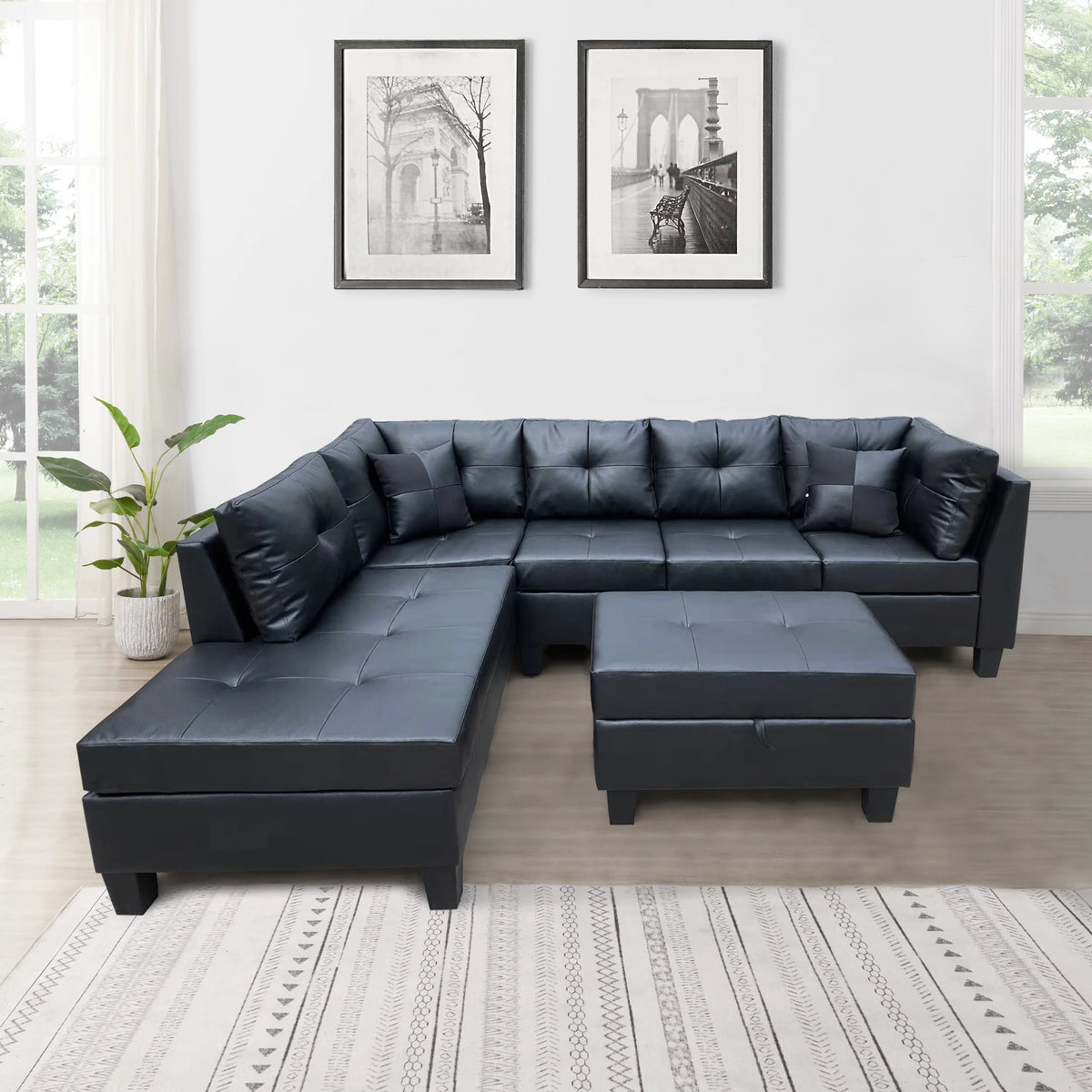 3-Piece Sofa with Chaise Lounge and Storage Ottoman V79260
