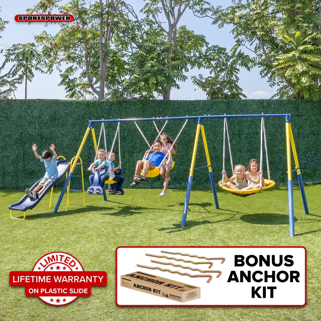 Metal Swing Set with Saucer Swing and Glider Swing V822