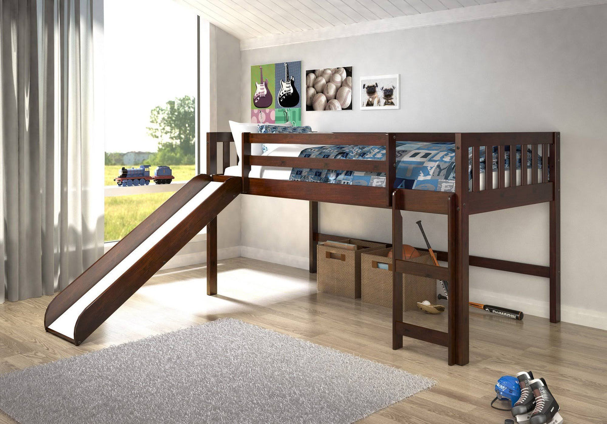 Twin Low Loft Bed with Slide Cappuccino C6587