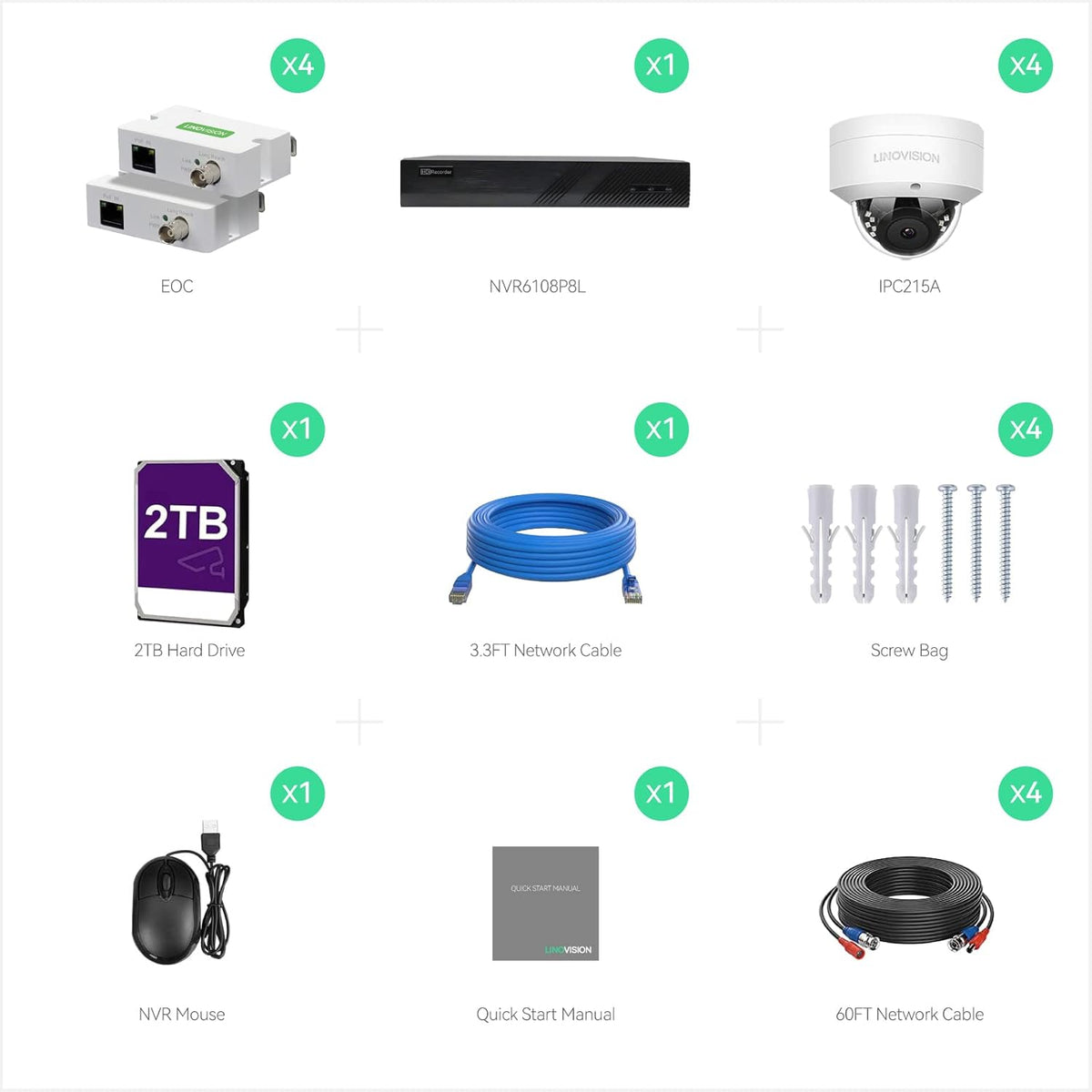 8CH 4K IP Security Camera System with 4 POE IP Dome Cameras R286662