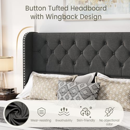 King Size Linen Upholstered Bed Frame with 4 Storage Drawers H875