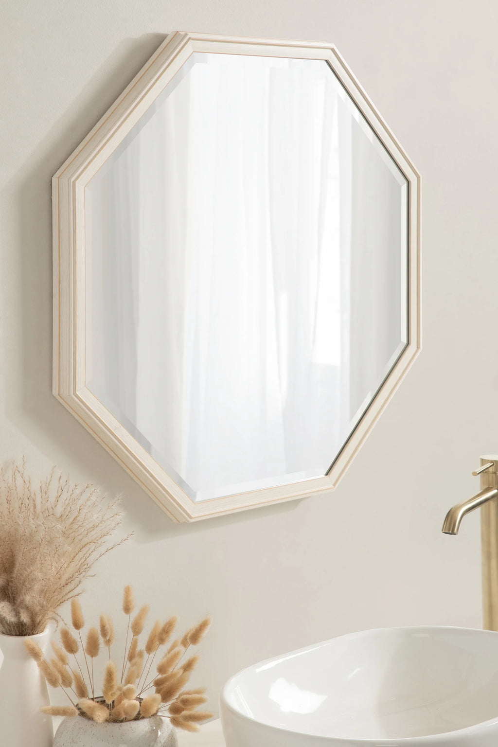 Octagon Wall Mirror with Stepped Frame and Beveled Edge Y685