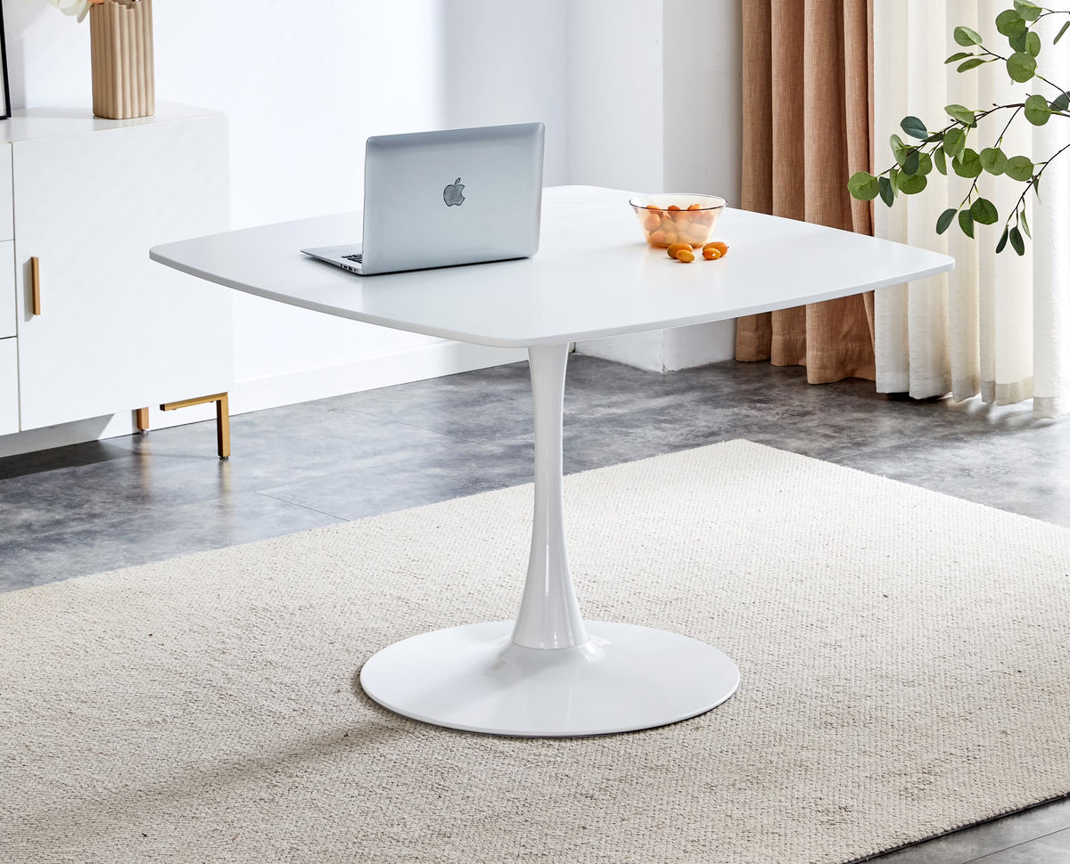 White Mid-century Round MDF Pedestal Dining Table R411