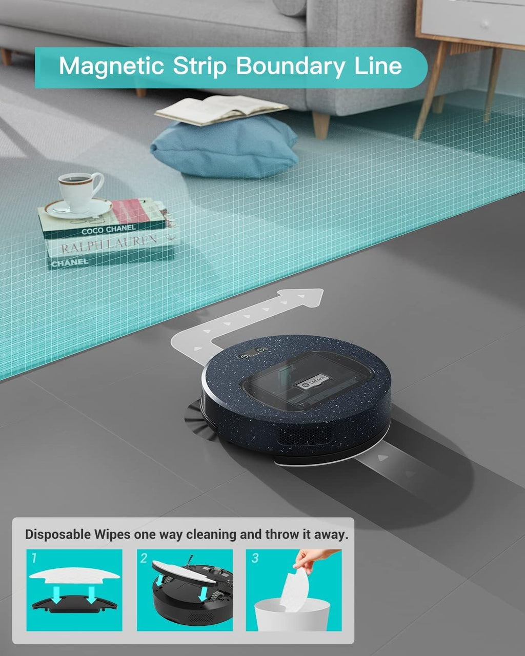 Slim Robot Vacuum with 4000Pa Suction, 200 Mins Runtime, 600ml Dust Bin S389