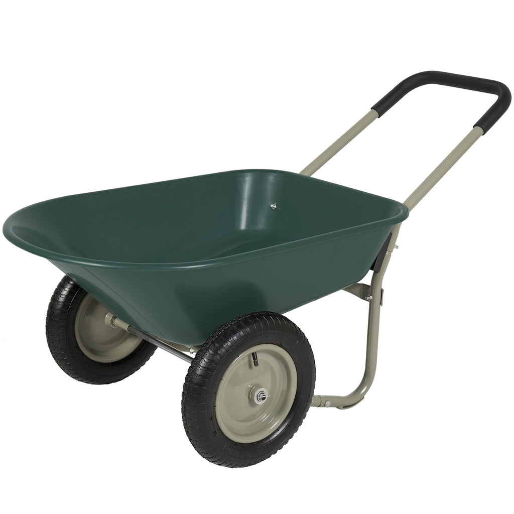 Green Dual Wheel Home Wheelbarrow Yard Garden Cart I115994