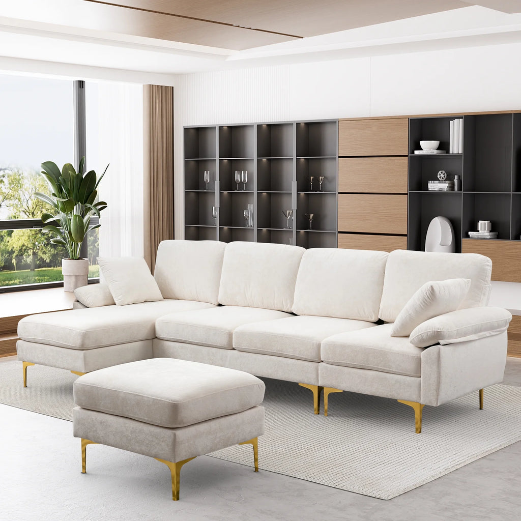 Upholstered Velvet U-shaped Sectional Sofa With Ottoman E228