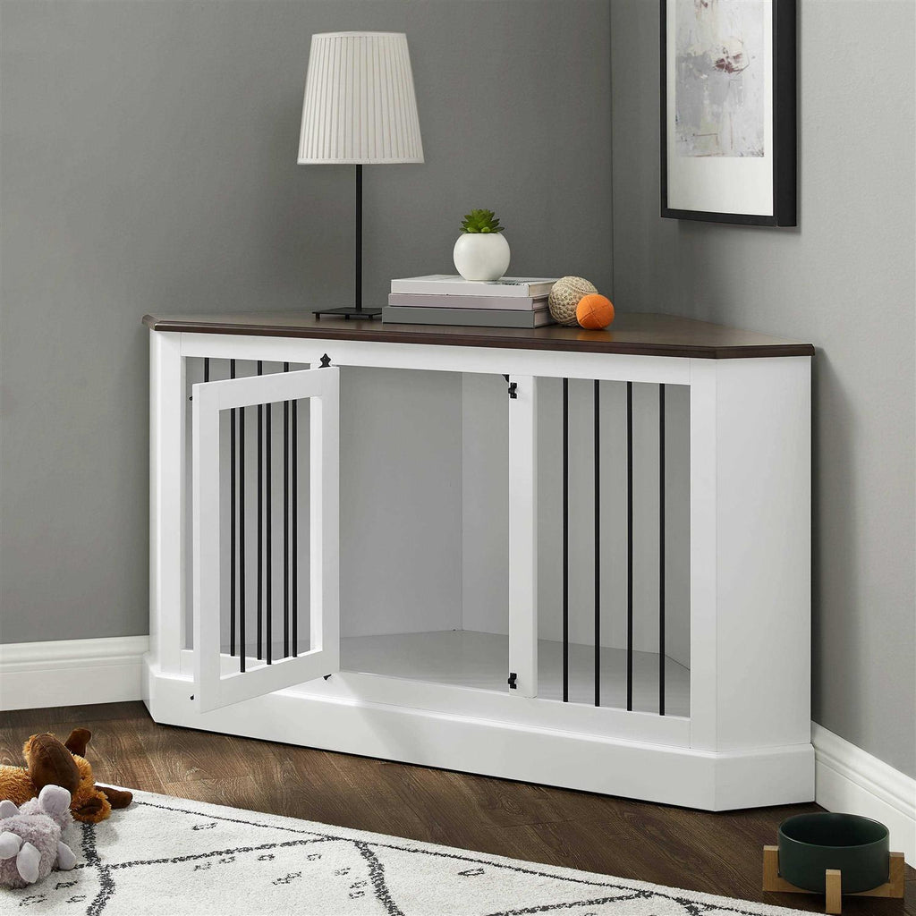 White Corner Credenza Dog Crate O4775