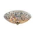Two Light Geometric Flush Mount with Gray Capiz Shells Satin Nickel F29550
