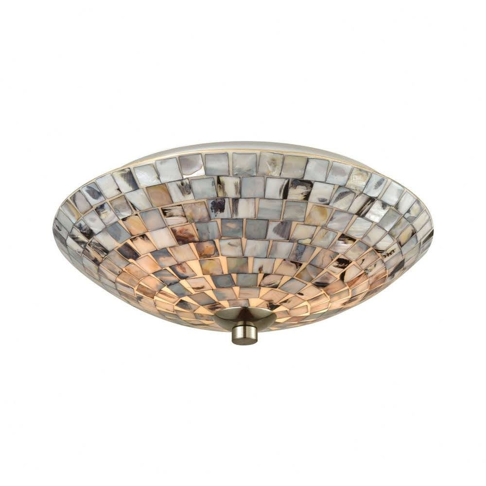 Two Light Geometric Flush Mount with Gray Capiz Shells Satin Nickel F29550