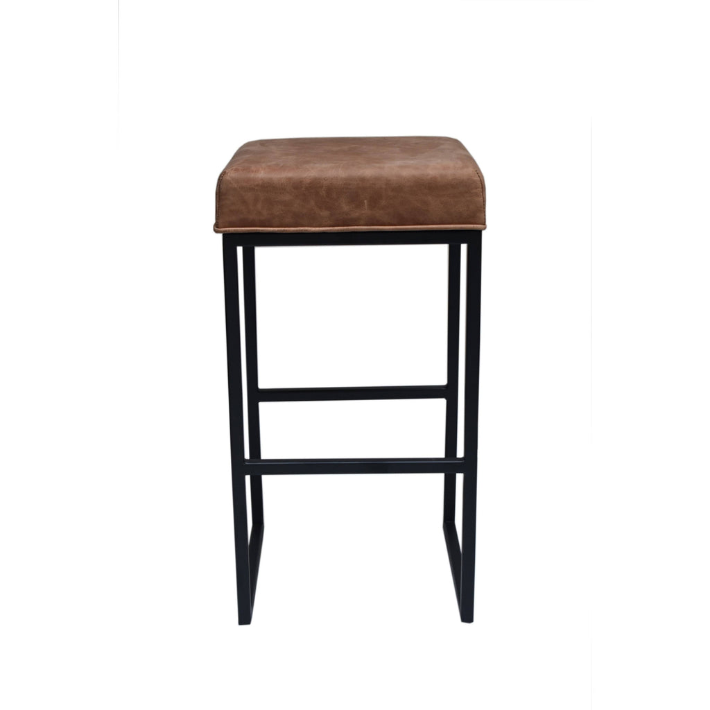Leather Backless Barstool Brown Seat - Black D465471