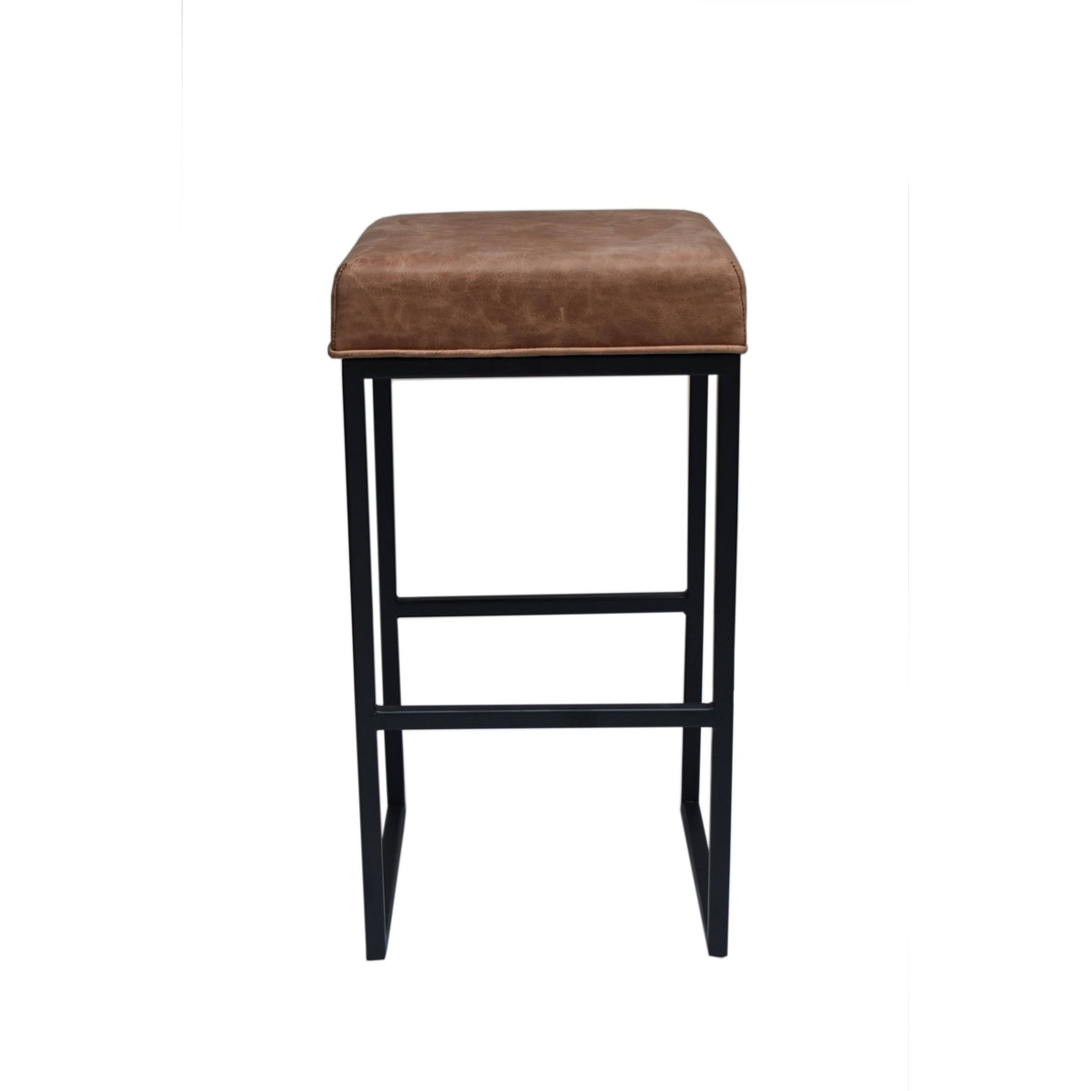 Leather Backless Barstool Brown Seat - Black D465471