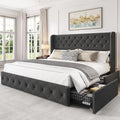 King Size Linen Upholstered Bed Frame with 4 Storage Drawers H875