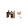 Weathered Oak Desk with Tray & 1 Pink Swivel Chair Set M344