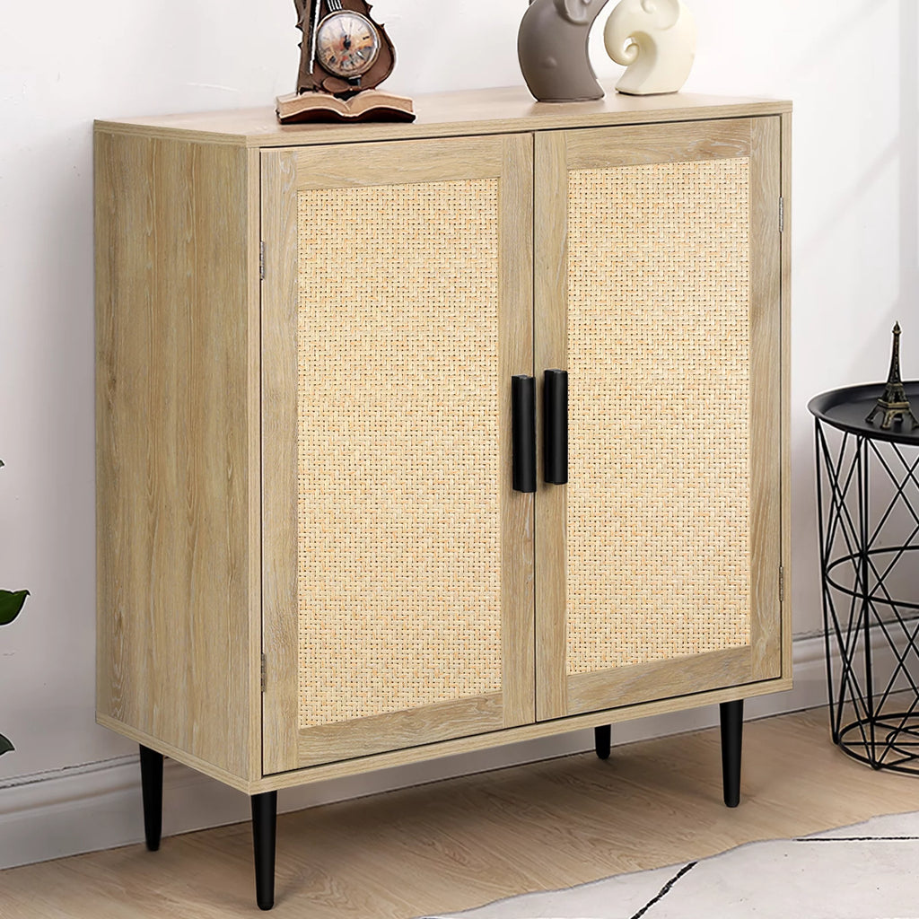 34.4'' Tall Sideboard Buffet Cabinet with Rattan Doors O102176