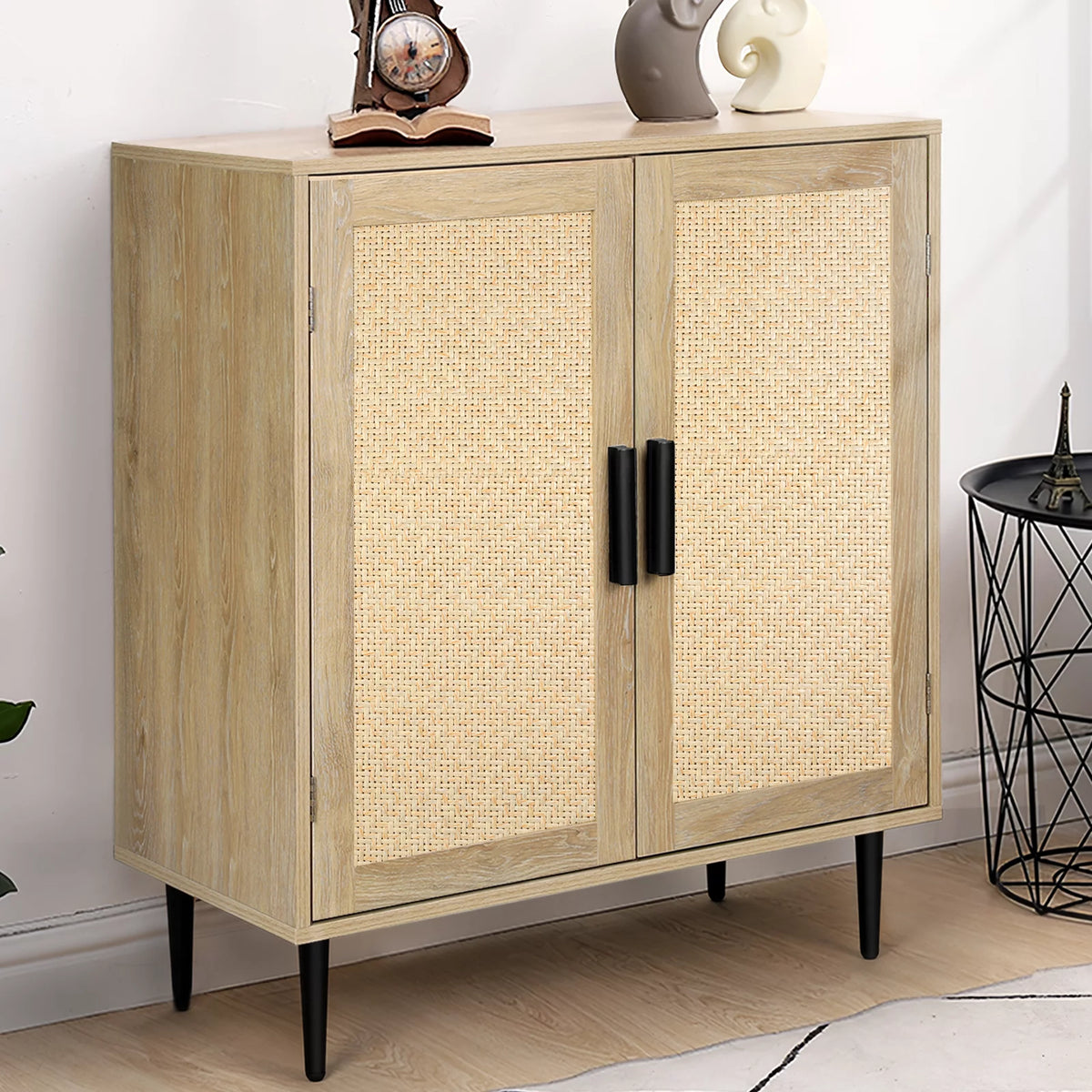 34.4'' Tall Sideboard Buffet Cabinet with Rattan Doors O102176