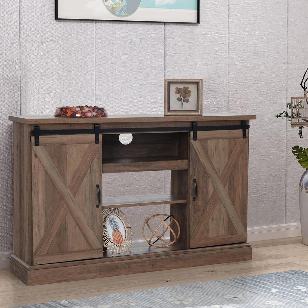 Farmhouse Electric Fireplace TV Stand with 23 Insert Fireplace, Burlywood N921