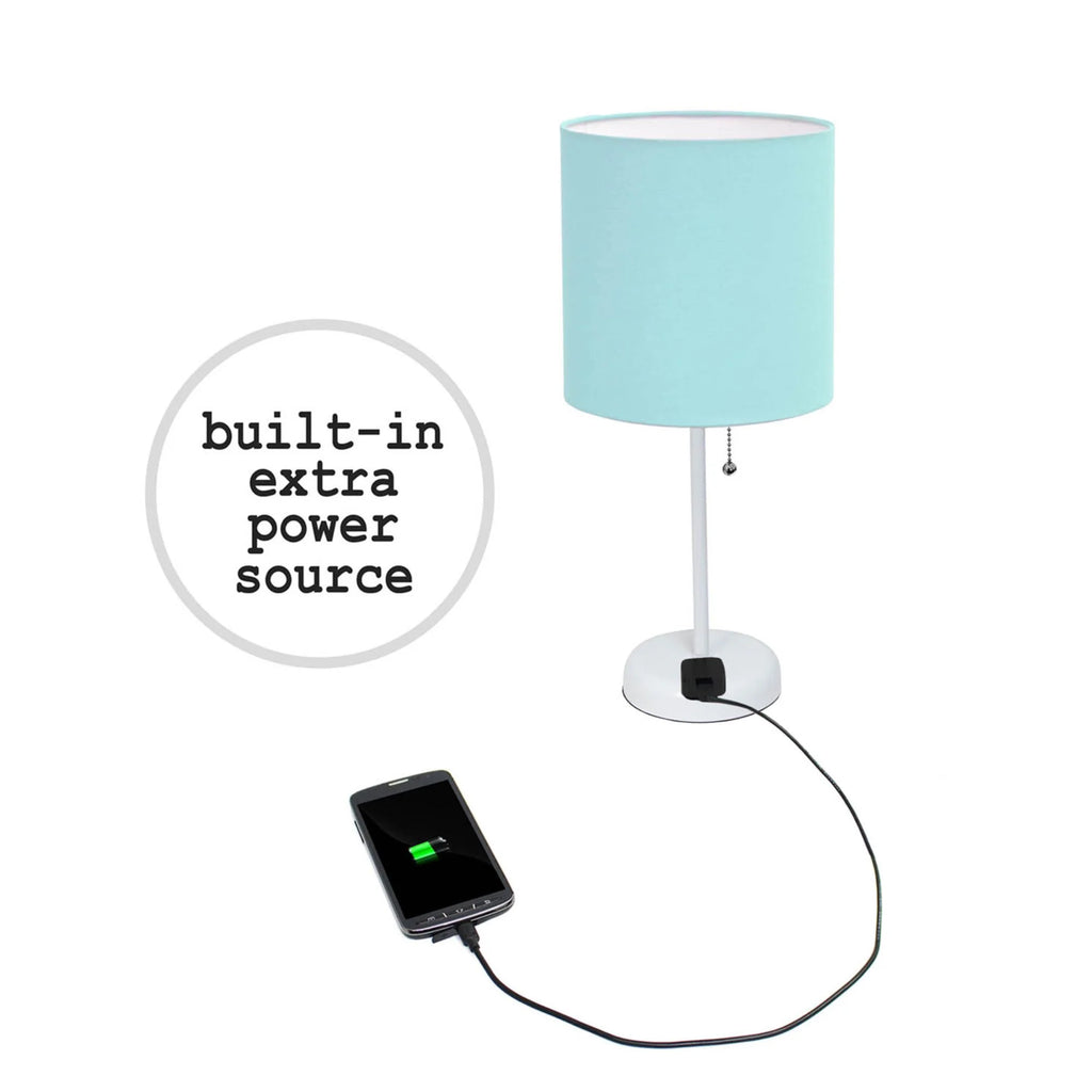 Aqua White Stick Lamp with Fabric Shade G627