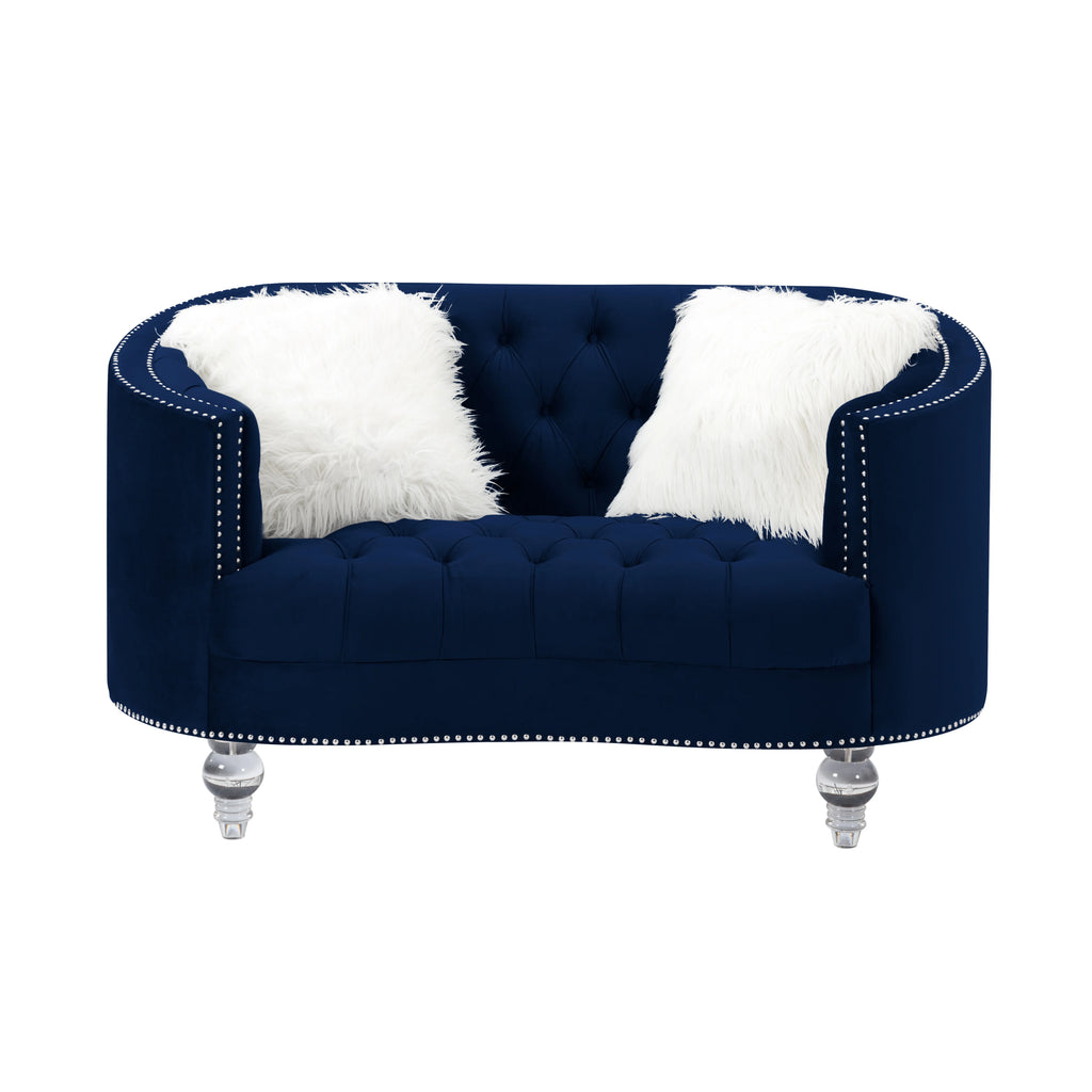 Navy Blue Velvet 3 Piece Living Room Set Y244
