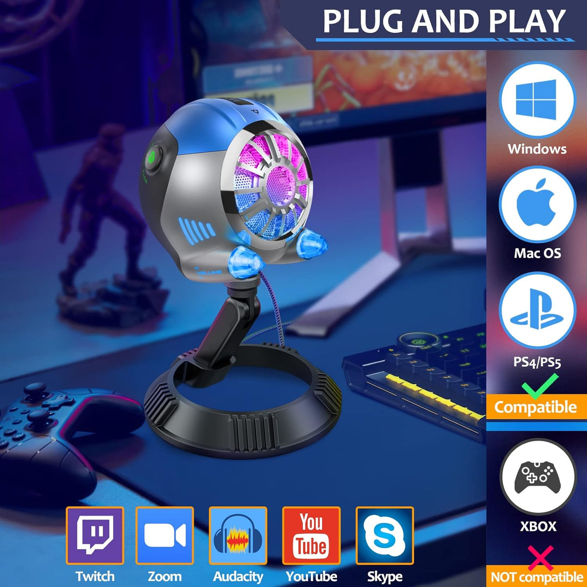 RGB Gaming Microphone with Quick Mute and Gain Control I910