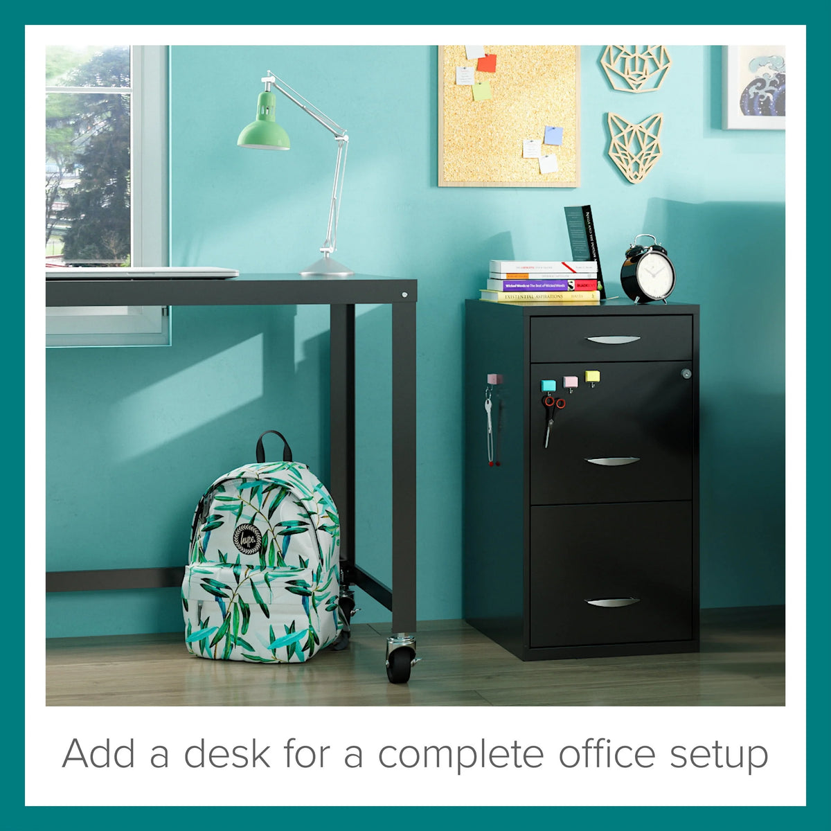 3 Drawer Letter Width Vertical File Cabinet with Pencil Drawer, Black I588