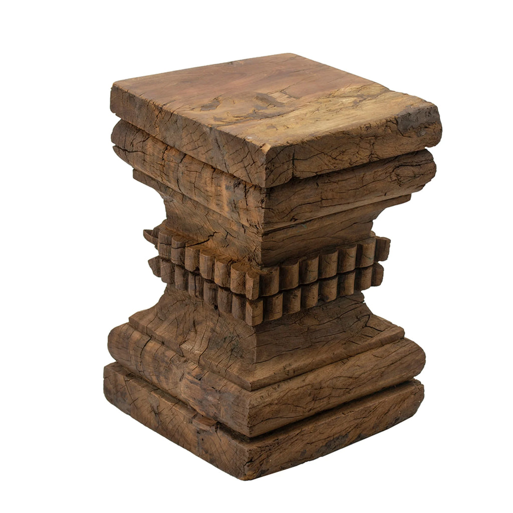 Organic Carved Wooden Pillar Stool M2943