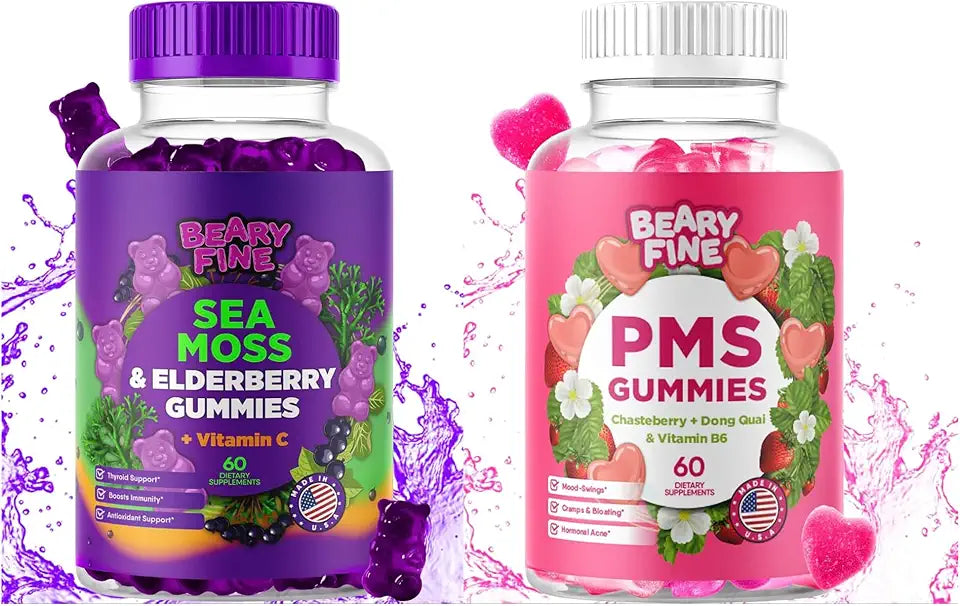 Sea Moss Elderberry Immune Support + PMS Relief Gummies 120 Total Gummies I77698