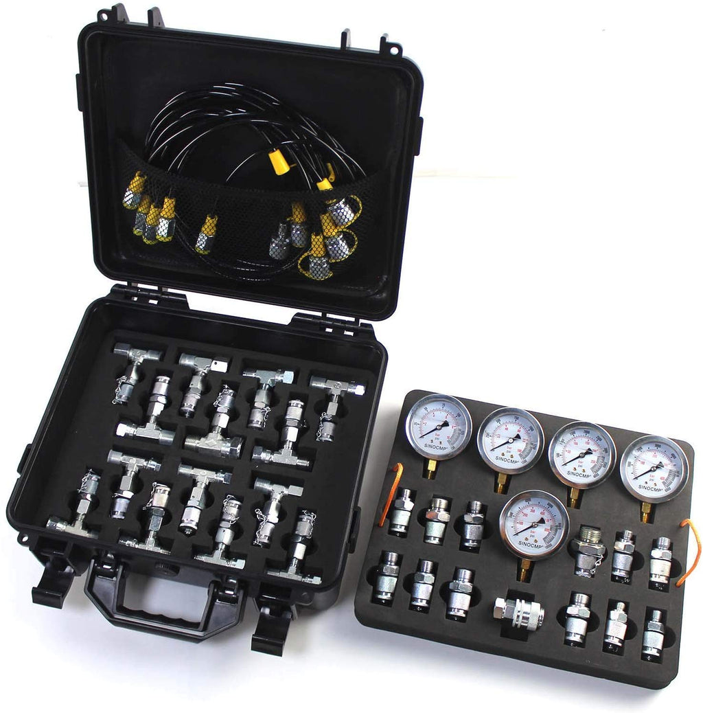 Hydraulic Pressure Test Kit with 5 Gauges, 5 Test Hoses, 13 Couplings and 14 Tee Connectors L363848