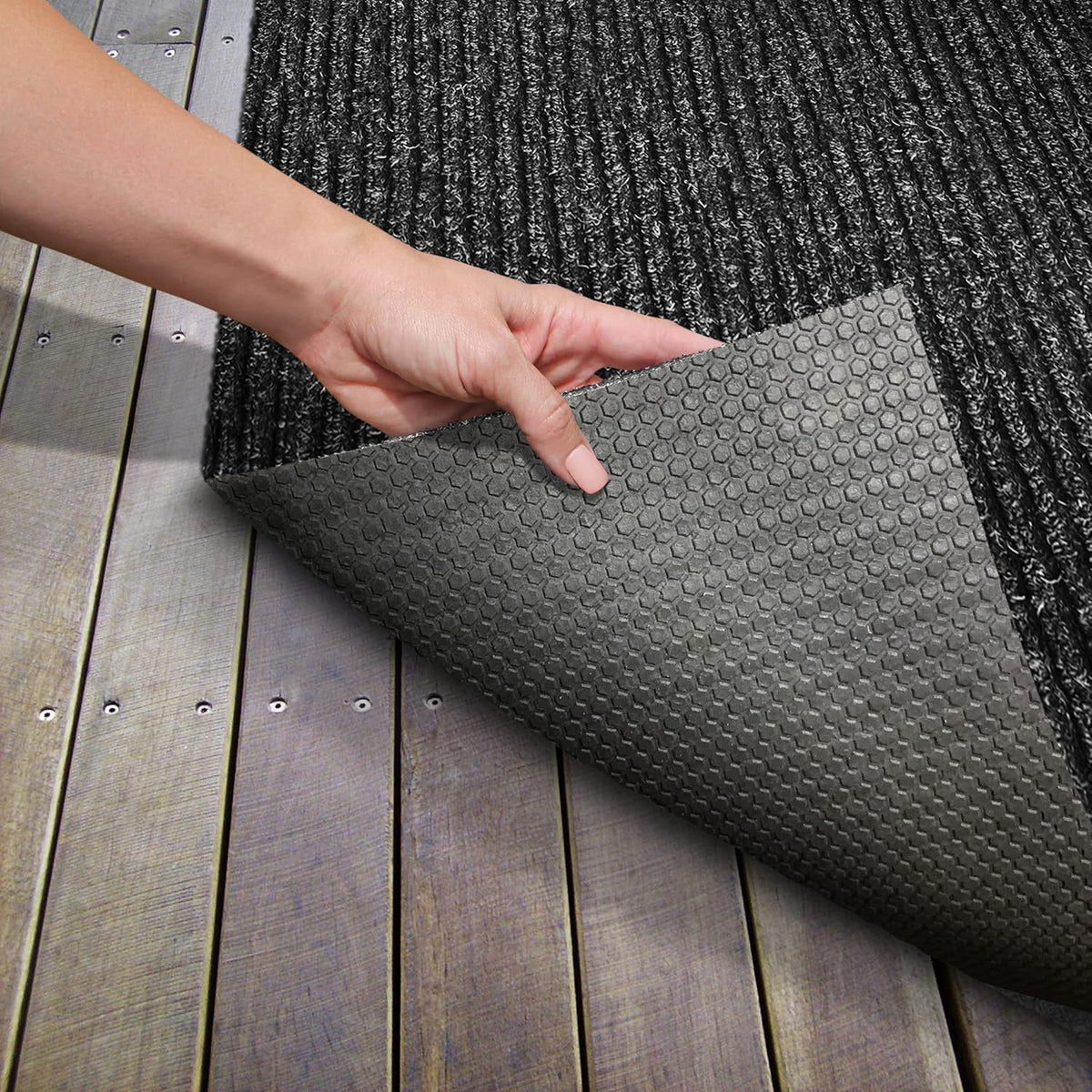 Charcoal Black Ribbed Indoor Outdoor Carpet 6 Feet X 10 Feet H86768