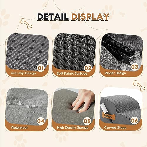 Grey 5-Tiers Non-Slip Waterproof Fabric Dog Stairs Ramp X9921