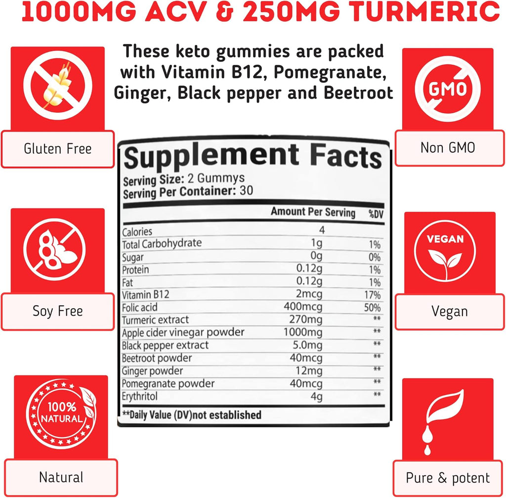 ACV Keto Gummies with Apple Cider Vinegar and Turmeric - 60 Gummies L3553