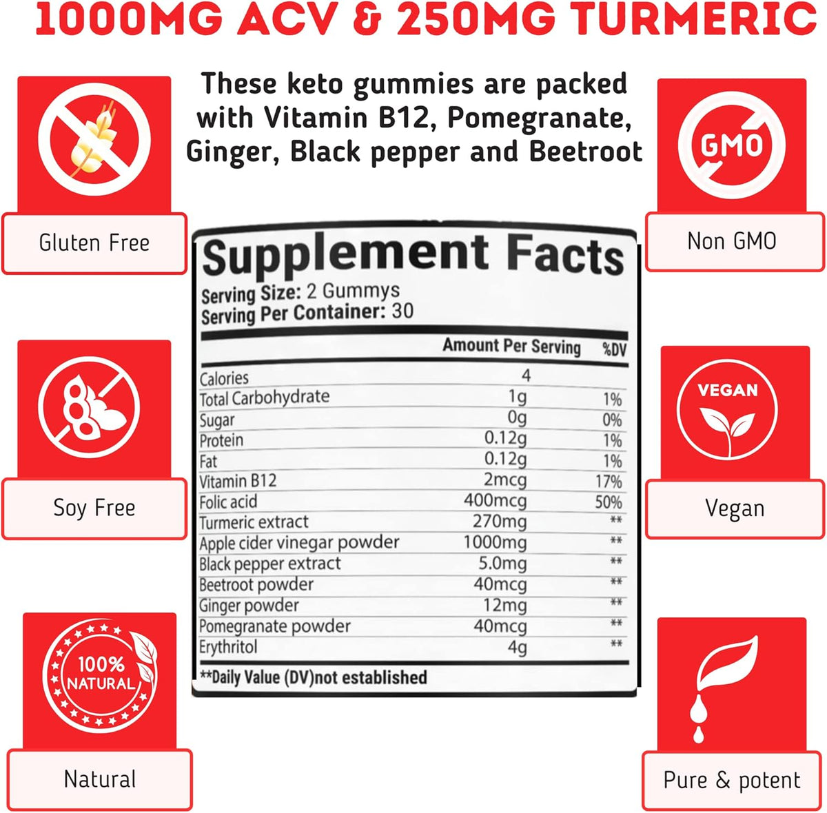 ACV Keto Gummies with Apple Cider Vinegar and Turmeric - 60 Gummies L3553