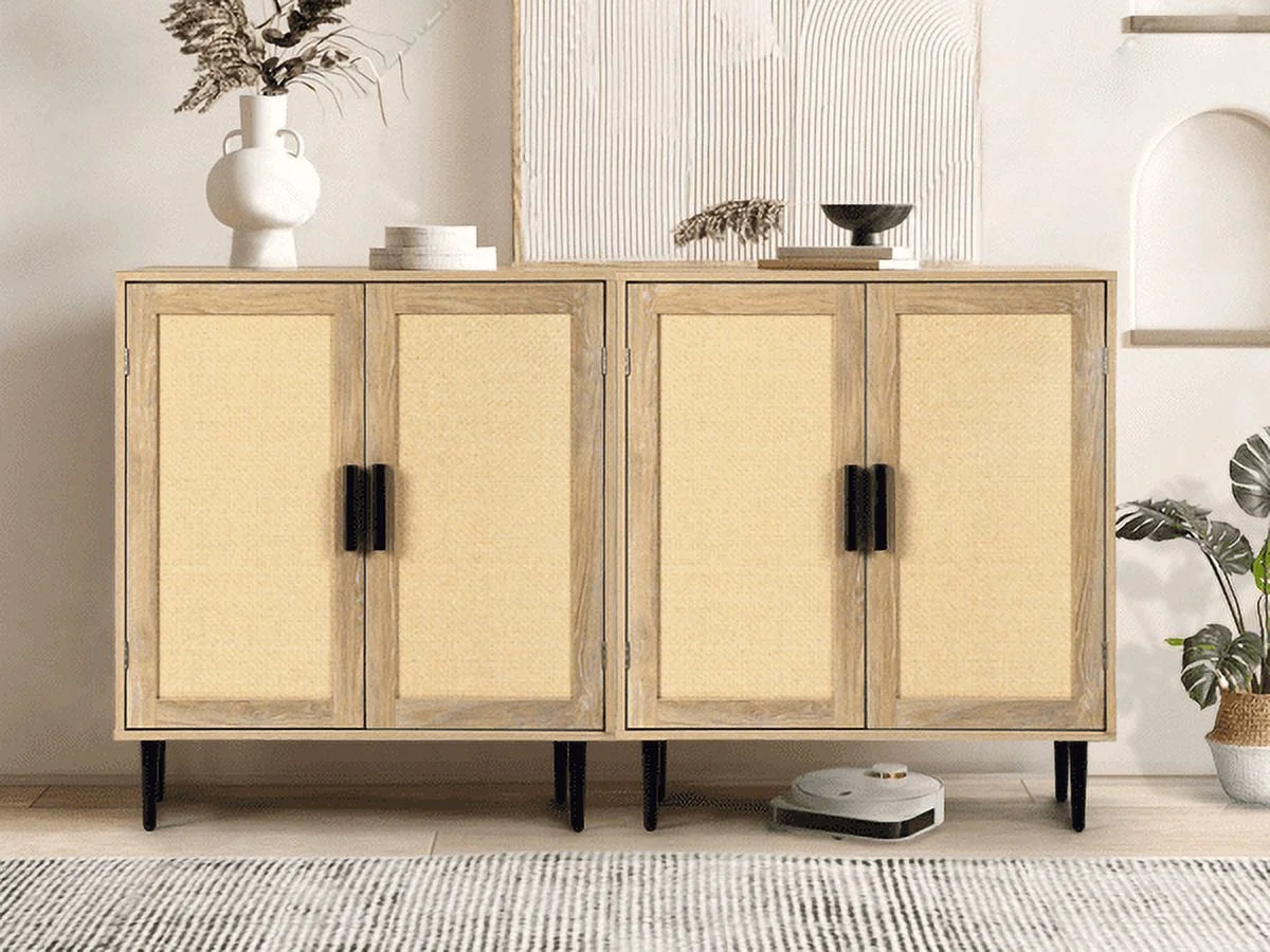 34.4'' Tall Sideboard Buffet Cabinet with Rattan Doors O102176
