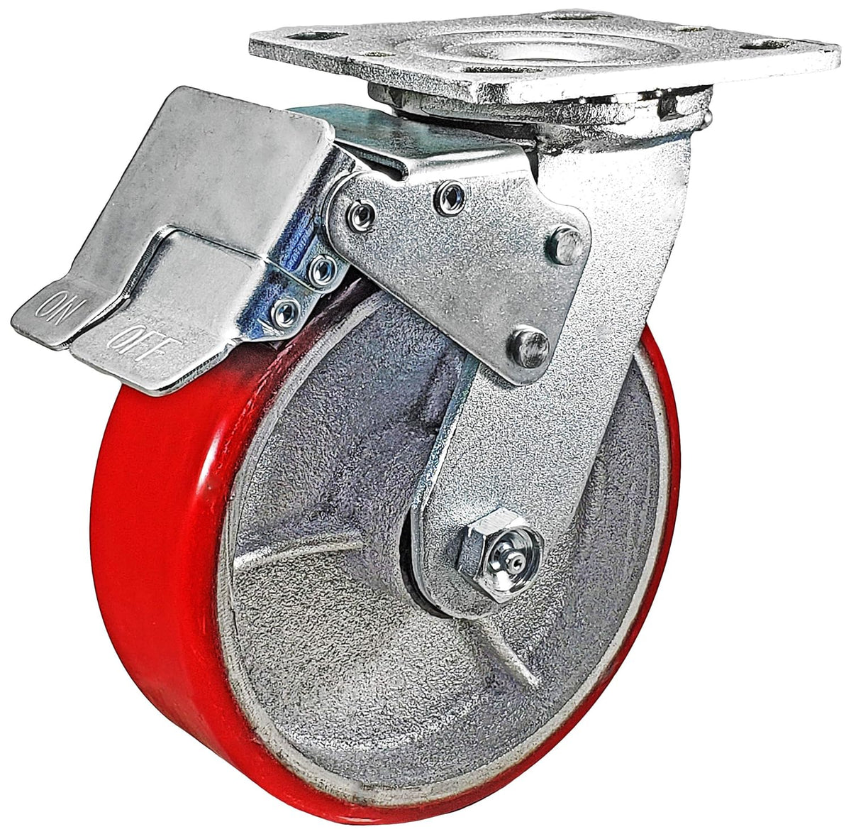 6 x 2 Total Lock Caster Set of 4 with Red Polyurethane on Steel Wheel Y64395