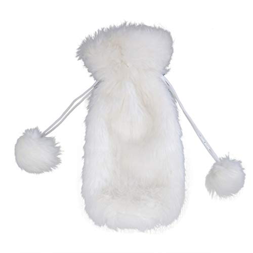 White Faux Fur Drawstring Wine Bottle Cover Bag T95020