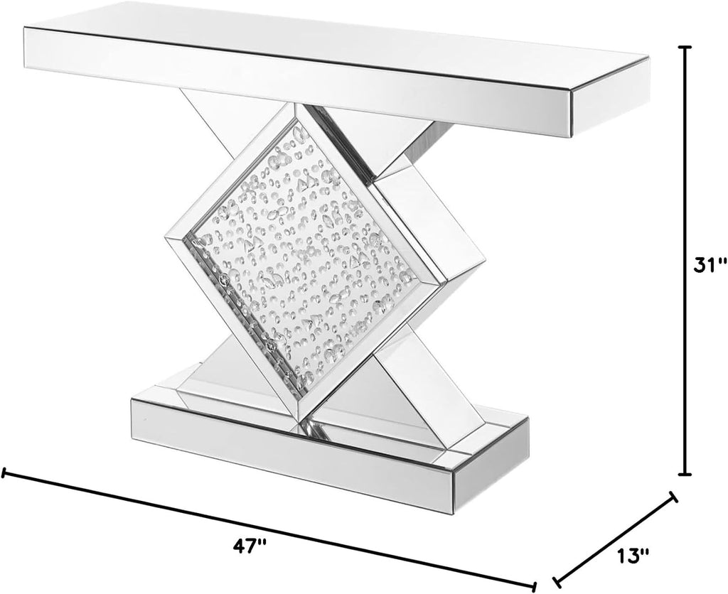 Rectangle Beveled Glass Mirrored Crystal Console Table E5053