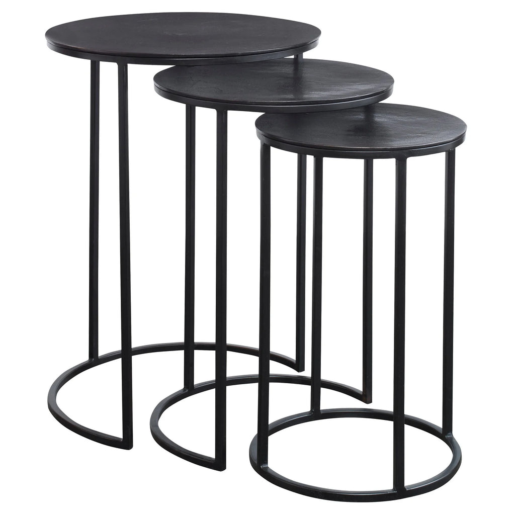 Metal Frame Round Top Nesting Tables, Set of 3, Espresso U6629