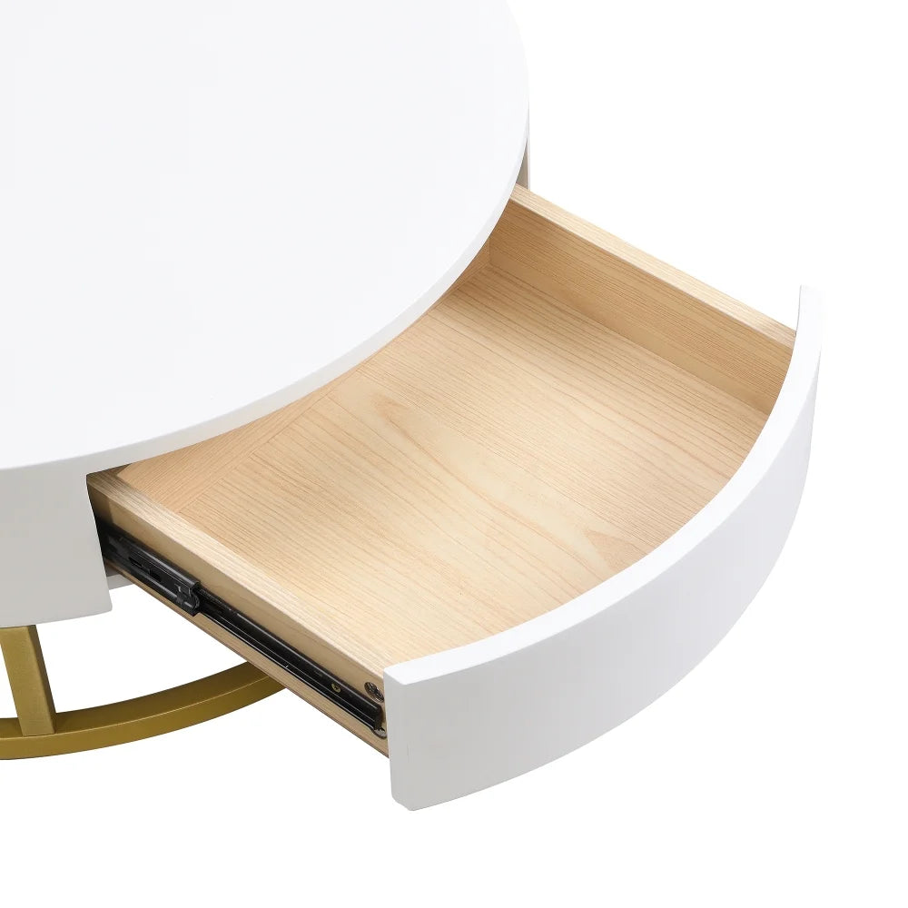 Round Lift-top Nesting Coffee Tables with 2 Drawers White & Natural E250