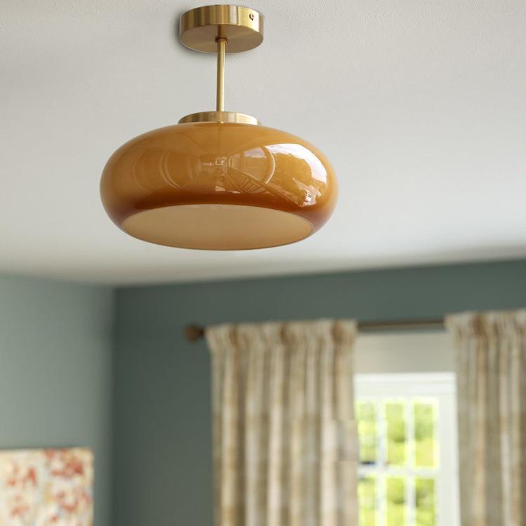 Vintage Amber Glass Semi Flush Mount Ceiling Light D6012