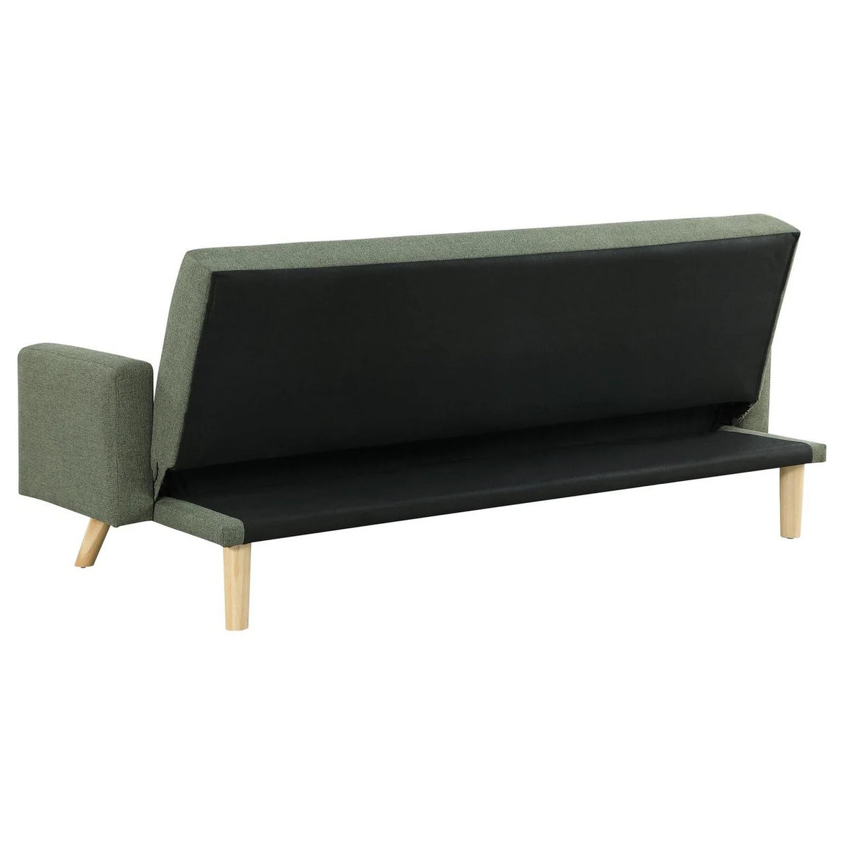 Green Tufted Fabric Sofa Futon Bed with Wooden Legs O503