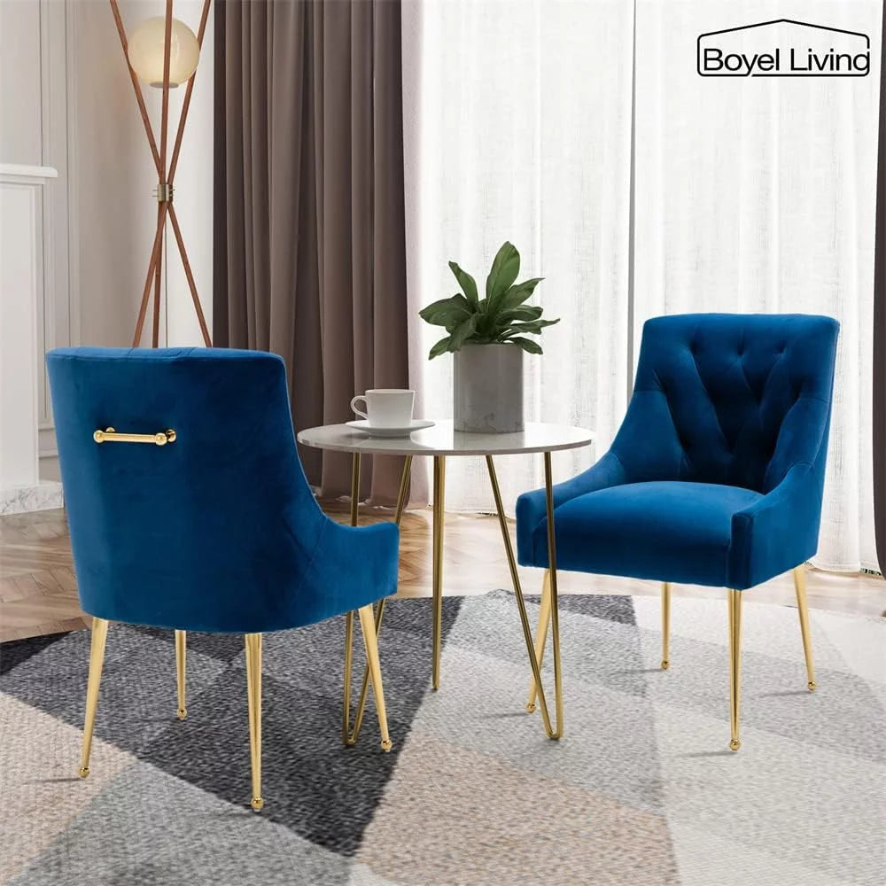 Navy Blue Velvet Dining Chair Set of 2 with Gold Legs S34307