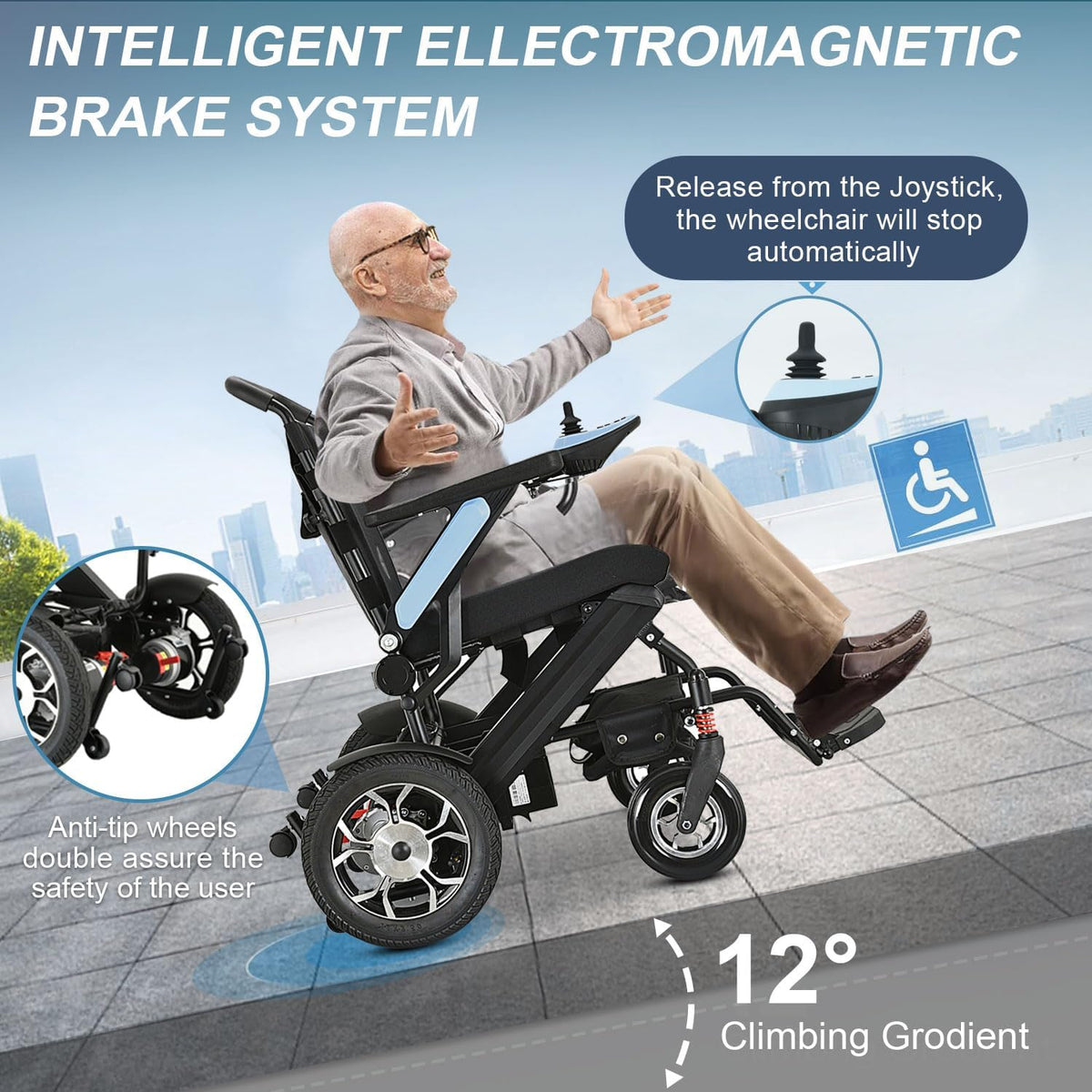 Lightweight Foldable All Terrain Motorized Wheelchair with 20AH Removable Battery R634