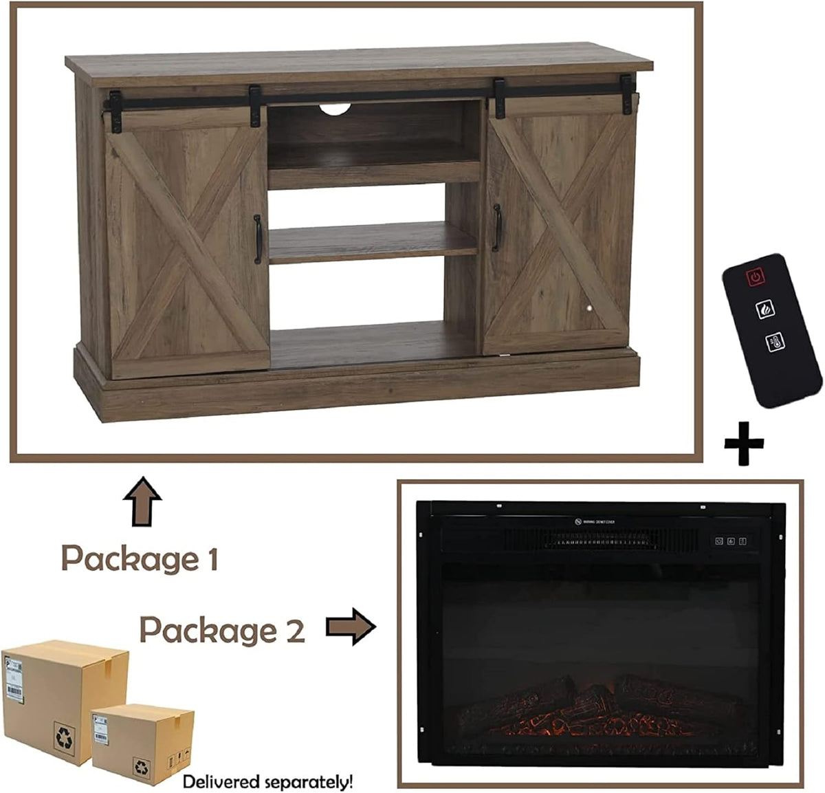 Farmhouse Electric Fireplace TV Stand with 23 Insert Fireplace, Burlywood N921