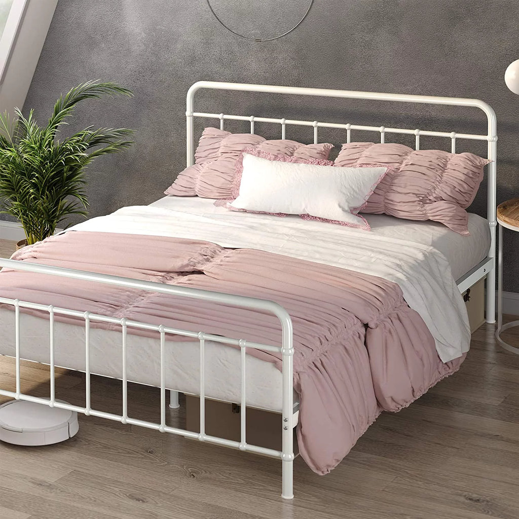 White Full Metal Platform Bed Frame M581862