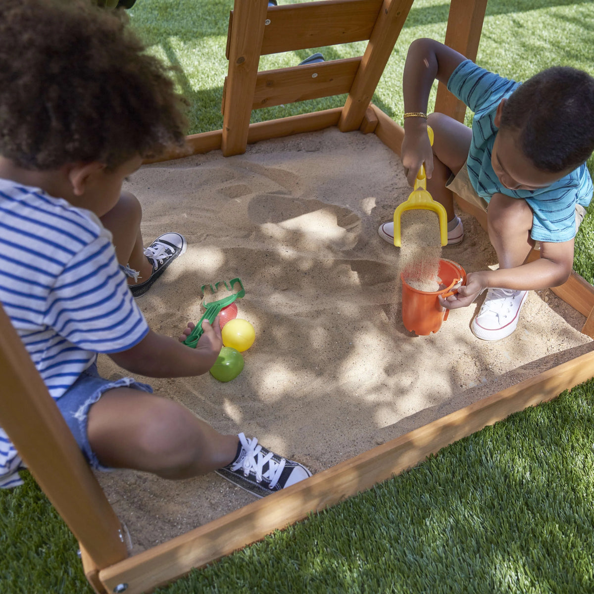 Wooden Outdoor Swing Set with Slide and Rock Wall N5341