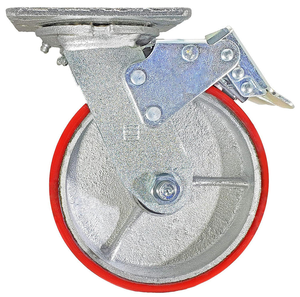 6 x 2 Total Lock Caster Set of 4 with Red Polyurethane on Steel Wheel Y64395