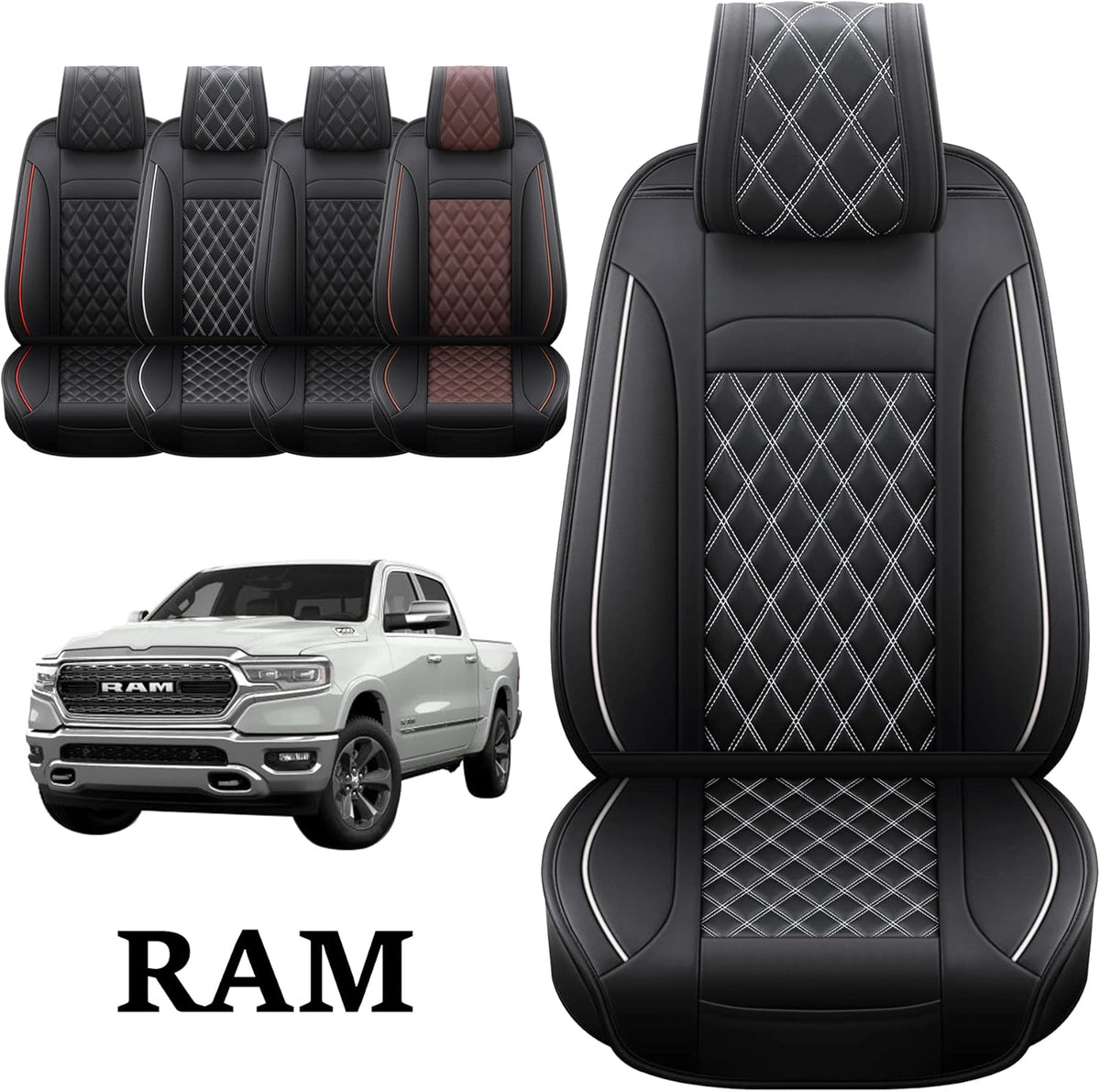 Black-Red Waterproof Synthetic Leather Car Seat Covers 5PCS Full Set Z5886
